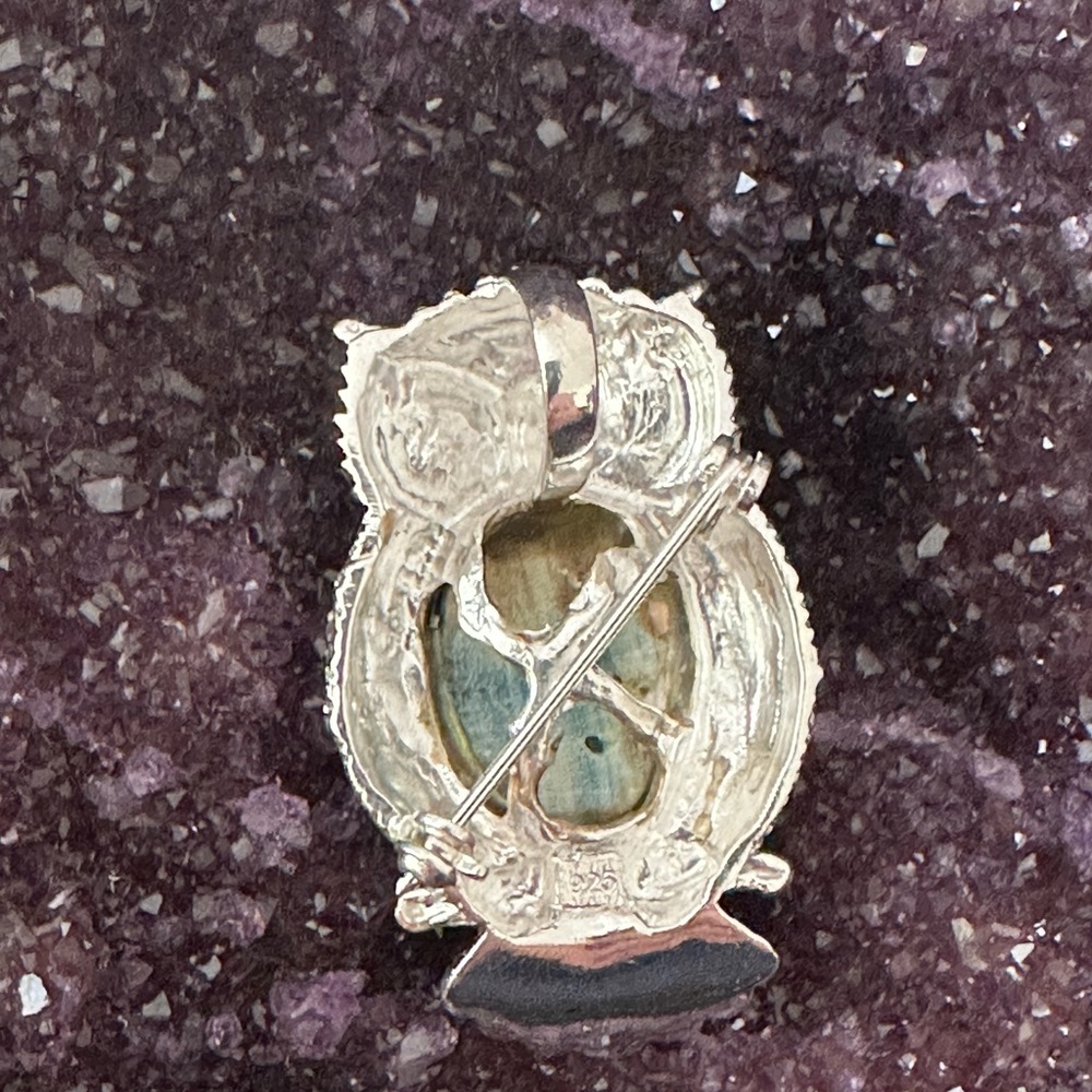 Abalone Owl 925 Solid Sterling, Silver Pendant Br… - image 2